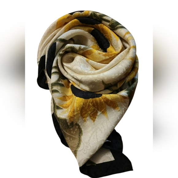 Vintage tournesols sunflower silk scarf with hand rolled hem by Nature Co. - Picture 3 of 9